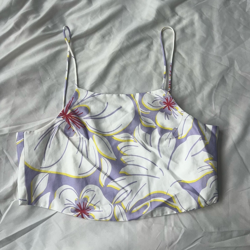 RACIL Cropped Floral Print Cotton Top